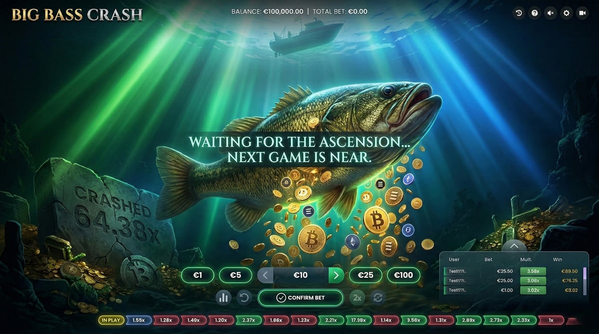 Big Bass Crash game features including dual bet and auto cash-out